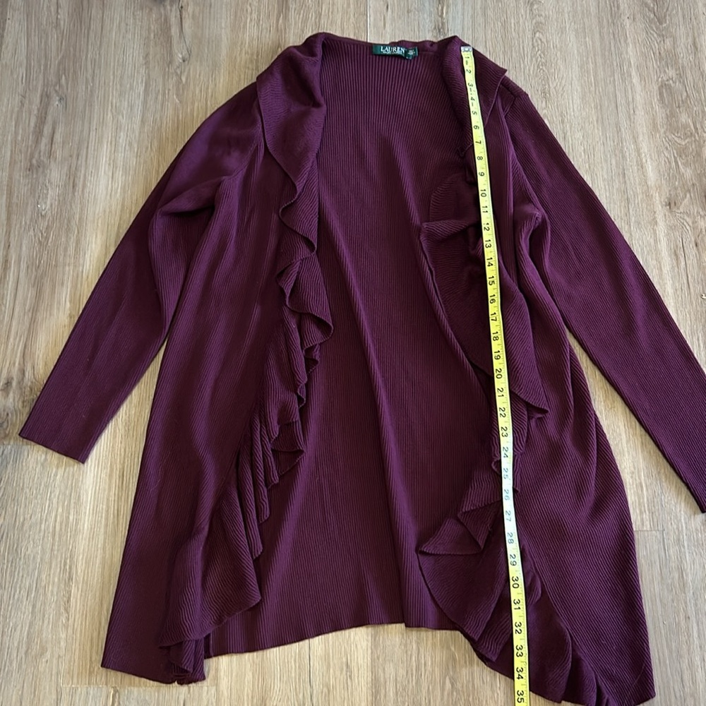 Lauren Ralph Lauren Maroon Burgundy Red long sleeve cardigan open sweater - Picture 9 of 11